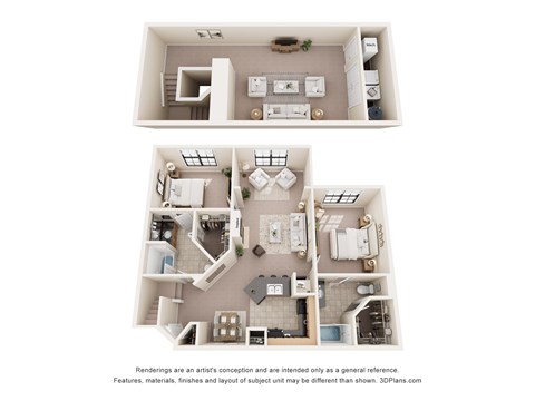 Floor plan for 2 beds, 2 baths, 1427 sqft